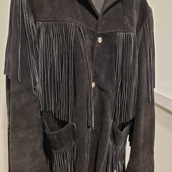 Authentic SCHOTT WESTERN SUEDE FRINGE JACKET Made in USA Black Men's Size 44 - Picture 2 of 12